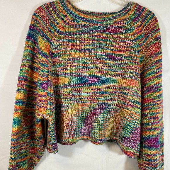 IN San Francisco Multicolor Pastel Cropped Long Sleeve Sweater NWOT Size Medium - Picture 3 of 15